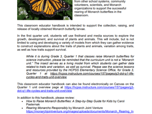 Monarch Introduction Page from Science Office